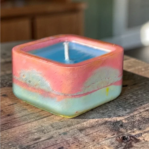 Handmade Soy Candle Cotton Scent Square Resin Container | Unique Artisan Candle - Picture 2 of 2